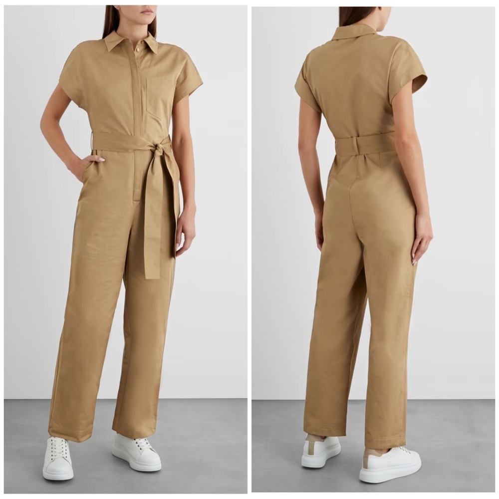 IRIS & INK Emma belted Poplin cotton-twill Utility jumpsuit Size 6